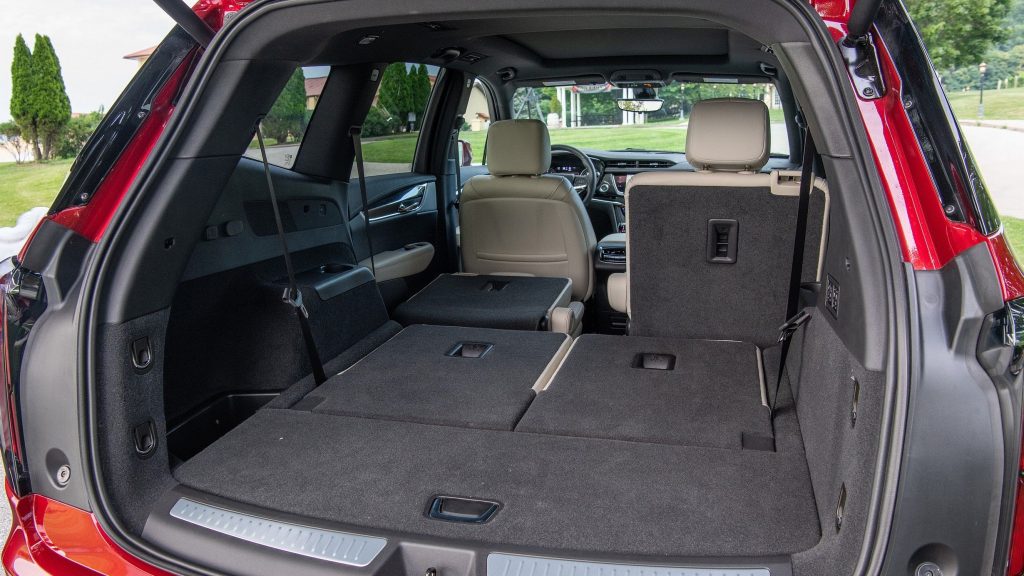 Rear Seat folded down for added space inside the 2021 Cadillac XT6